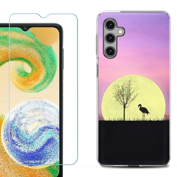 For Samsung Galaxy S25 5G Phone Case Cover, Shockproof Case with Tempered Glass Screen Protector, by OneToughShield - Moonlight Flamingo