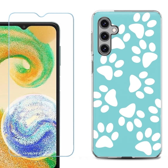 For Samsung Galaxy S25 5G Phone Case Cover, Shockproof Case with Tempered Glass Screen Protector, by OneToughShield - Pet Paw / Teal