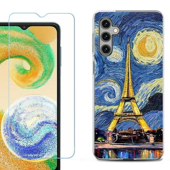 For Samsung Galaxy S25 5G Phone Case Cover, Shockproof Case with Tempered Glass Screen Protector, by OneToughShield - Starry Night Eiffel