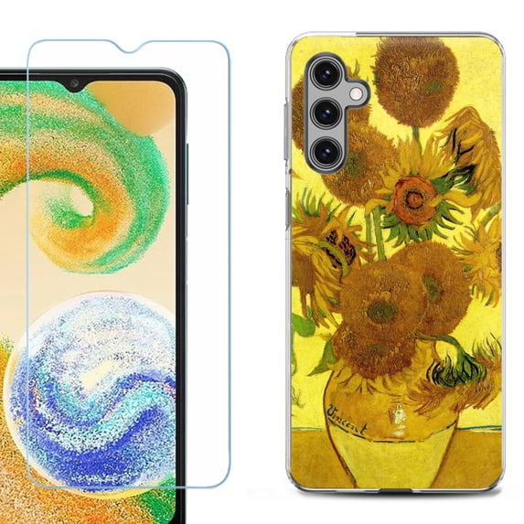 For Samsung Galaxy S25 5G Phone Case Cover, Shockproof Case with Tempered Glass Screen Protector, by OneToughShield - Sunflower