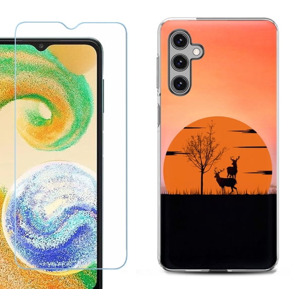 For Samsung Galaxy S25 5G Phone Case Cover, Shockproof Case with Tempered Glass Screen Protector, by OneToughShield - Sunset Deer