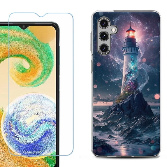 For Samsung Galaxy S25 5G Phone Case Cover, Shockproof Case with Tempered Glass Screen Protector, by OneToughShield - Surreal Lighthouse