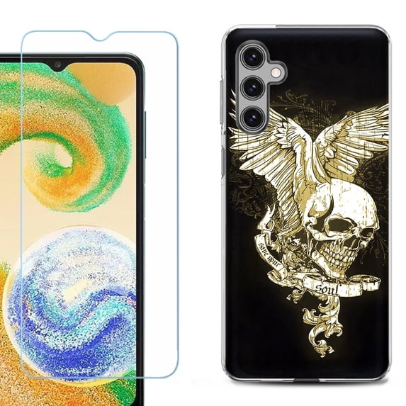 For Samsung Galaxy S25 5G Phone Case Cover, Shockproof Case with Tempered Glass Screen Protector, by OneToughShield - Wing Skull