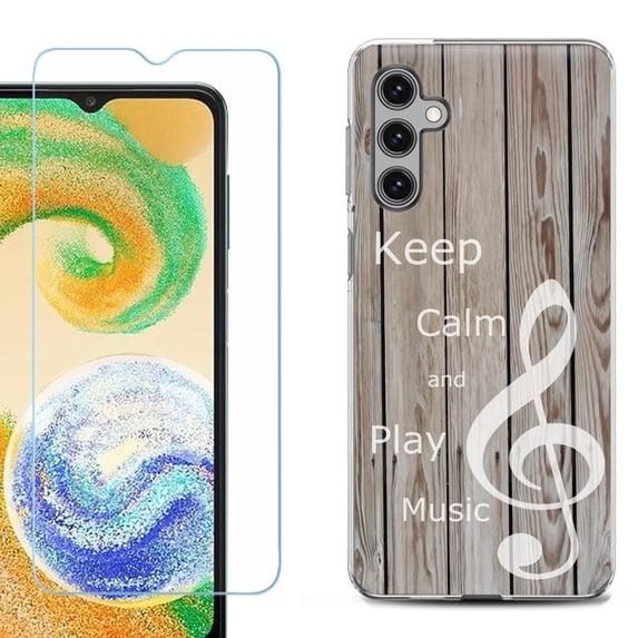 For Samsung Galaxy S25 5G Phone Case Cover, Shockproof Case with Tempered Glass Screen Protector, by OneToughShield - Wood/Music