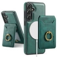 thumbnail image 1 of For Samsung Galaxy S25 Case with Credit Card Holder,Ring Holder,Phone PU Leather Case Wallet for Women Men  Magnetic Detachable 2-in-1 Wallet Card,Shockproof Rugged Phone Case,Green, 1 of 10