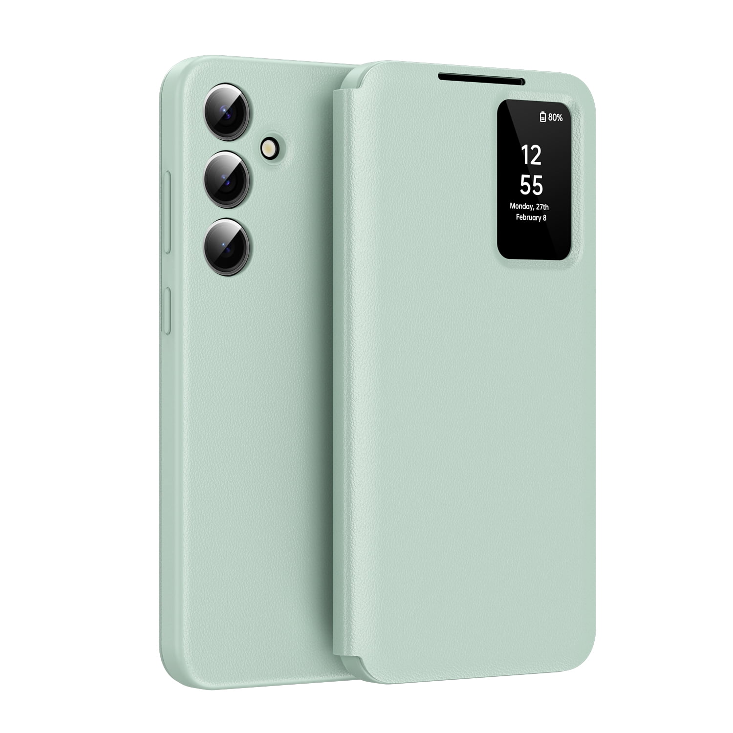 For Samsung Galaxy S25+ Case PU Leather Flip Case,With Intelligent Window,With Card Holder,Anti-fall Rugged Shockproof Protective Phone Case Cover for Samsung Galaxy S25+,Green