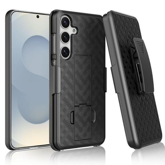 For Samsung Galaxy S25 Case with Swivel Belt Clip, Shell Holster Combo for Samsung Galaxy S25 Holster, Heavy Duty Shockproof Rugged Phone Case Full Body Protective Kicktstand Cover - Black