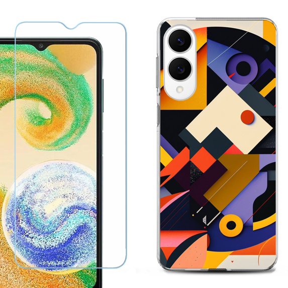 For Samsung Galaxy S25 Edge 5G Protective Shockproof Phone Case with Tempered Glass Screen Protector, by OneToughShield - Abstract Art