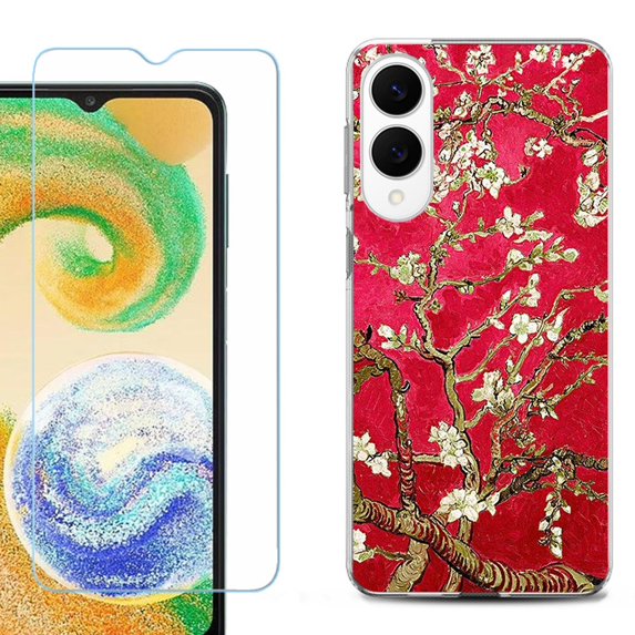 For Samsung Galaxy S25 Edge 5G Protective Shockproof Phone Case with Tempered Glass Screen Protector, by OneToughShield - Almond Blossom Red