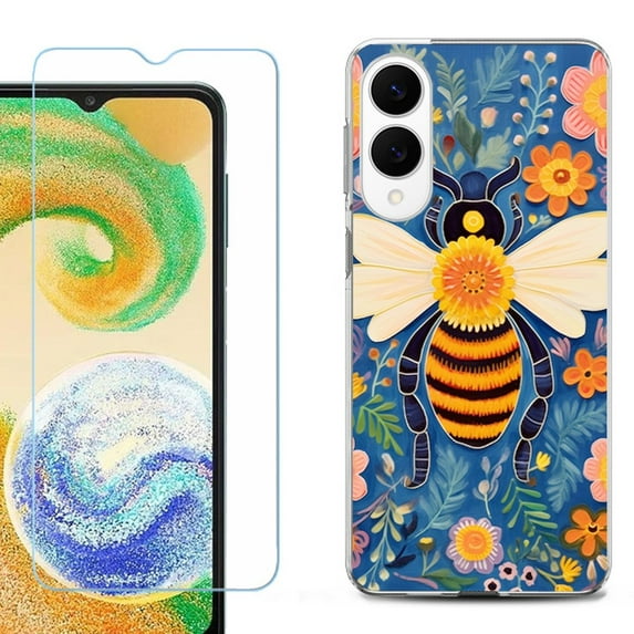 For Samsung Galaxy S25 Edge 5G Protective Shockproof Phone Case with Tempered Glass Screen Protector, by OneToughShield - Bee Flower