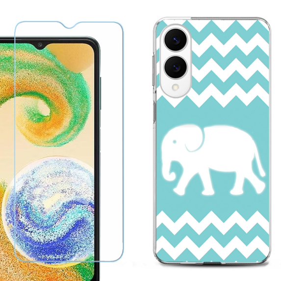 For Samsung Galaxy S25 Edge 5G Protective Shockproof Phone Case with Tempered Glass Screen Protector, by OneToughShield - Chevron/Elephant