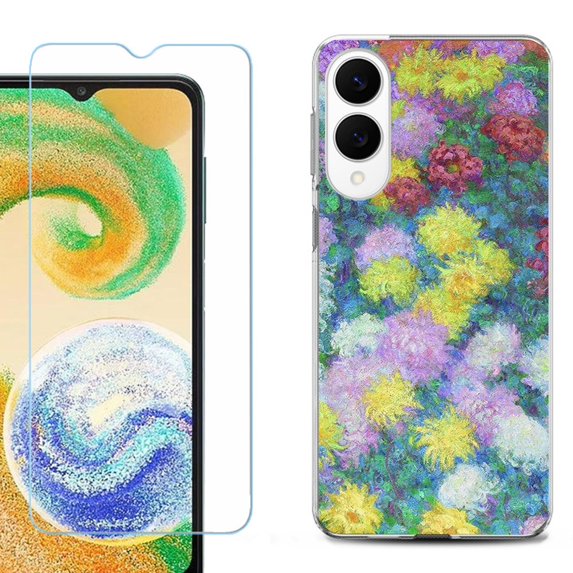 For Samsung Galaxy S25 Edge 5G Protective Shockproof Phone Case with Tempered Glass Screen Protector, by OneToughShield - Chrysanthemums