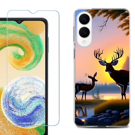 For Samsung Galaxy S25 Edge 5G Protective Shockproof Phone Case with Tempered Glass Screen Protector, by OneToughShield - Deer Sunset