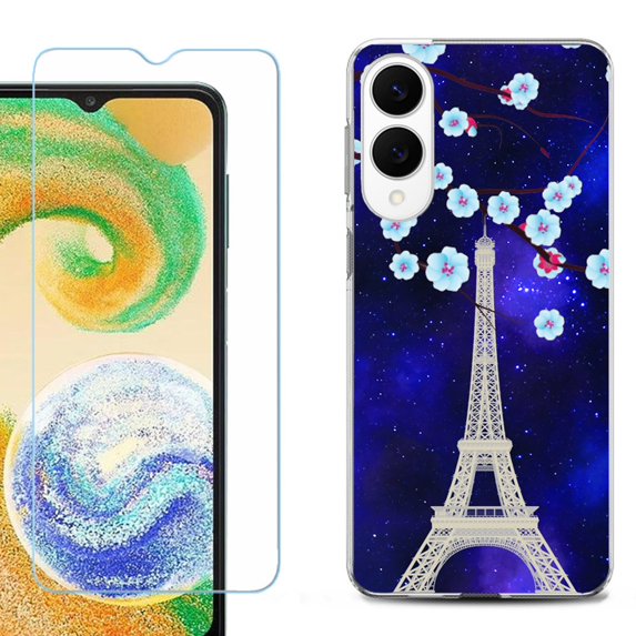 For Samsung Galaxy S25 Edge 5G Protective Shockproof Phone Case with Tempered Glass Screen Protector, by OneToughShield - Eiffel Tower Stars