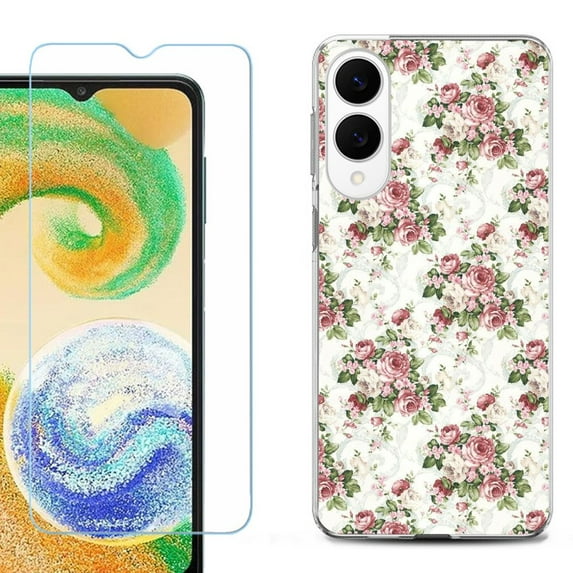 For Samsung Galaxy S25 Edge 5G Protective Shockproof Phone Case with Tempered Glass Screen Protector, by OneToughShield - Floral/Rose