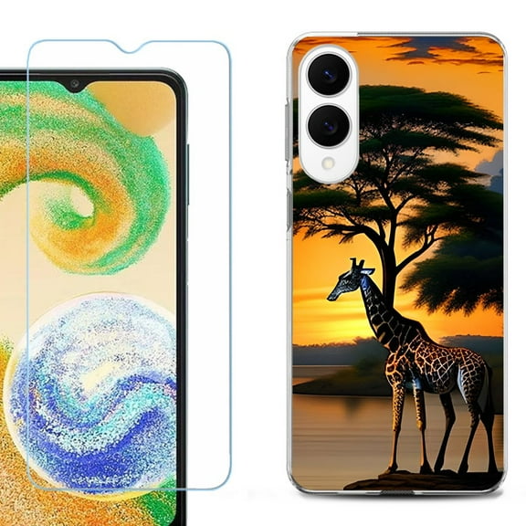 For Samsung Galaxy S25 Edge 5G Protective Shockproof Phone Case with Tempered Glass Screen Protector, by OneToughShield - Giraffe Sunset