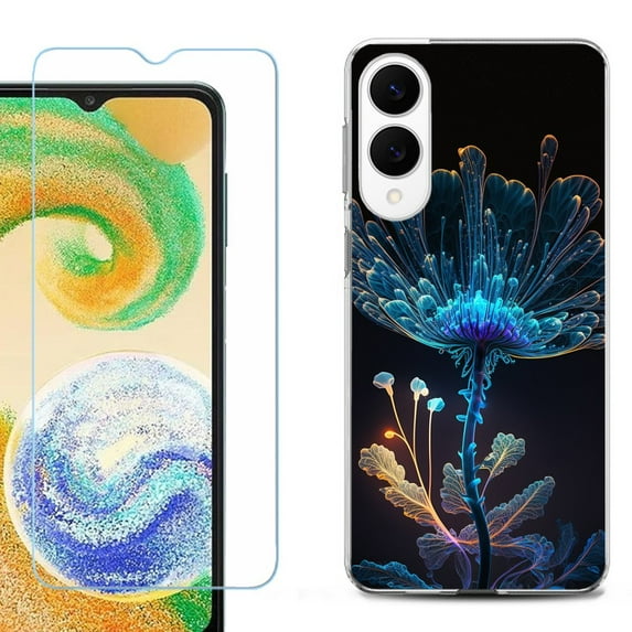 For Samsung Galaxy S25 Edge 5G Protective Shockproof Phone Case with Tempered Glass Screen Protector, by OneToughShield - Glowing Flower