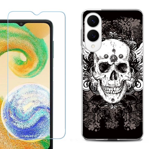 For Samsung Galaxy S25 Edge 5G Protective Shockproof Phone Case with Tempered Glass Screen Protector, by OneToughShield - Grunge Skull