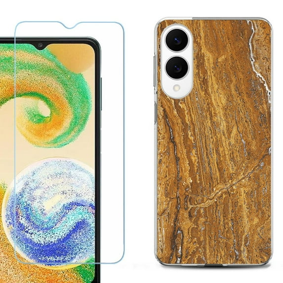 For Samsung Galaxy S25 Edge 5G Protective Shockproof Phone Case with Tempered Glass Screen Protector, by OneToughShield - Marble / Earth