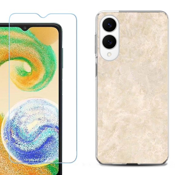 For Samsung Galaxy S25 Edge 5G Protective Shockproof Phone Case with Tempered Glass Screen Protector, by OneToughShield - Marble / Latte