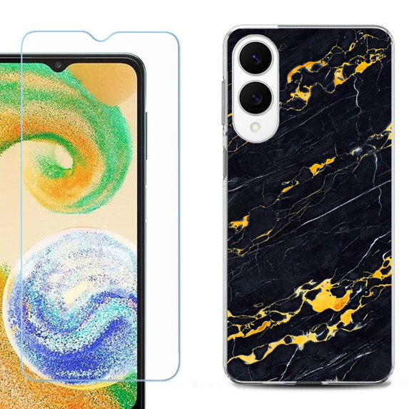 For Samsung Galaxy S25 Edge 5G Protective Shockproof Phone Case with Tempered Glass Screen Protector, by OneToughShield - Marble / Lava
