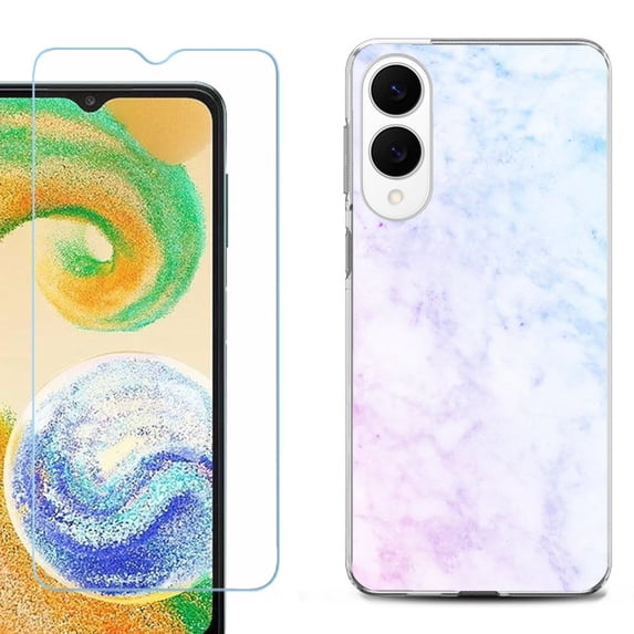 For Samsung Galaxy S25 Edge 5G Protective Shockproof Phone Case with Tempered Glass Screen Protector, by OneToughShield - Marble Pink/Blue