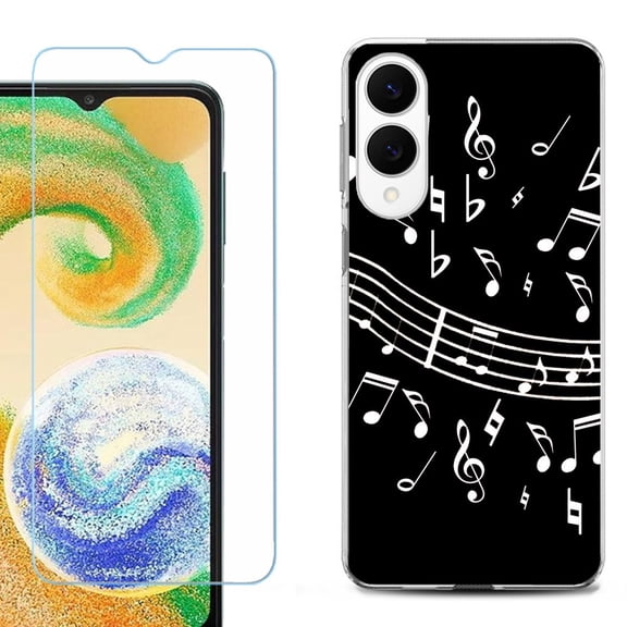 For Samsung Galaxy S25 Edge 5G Protective Shockproof Phone Case with Tempered Glass Screen Protector, by OneToughShield - Music Notes / Black