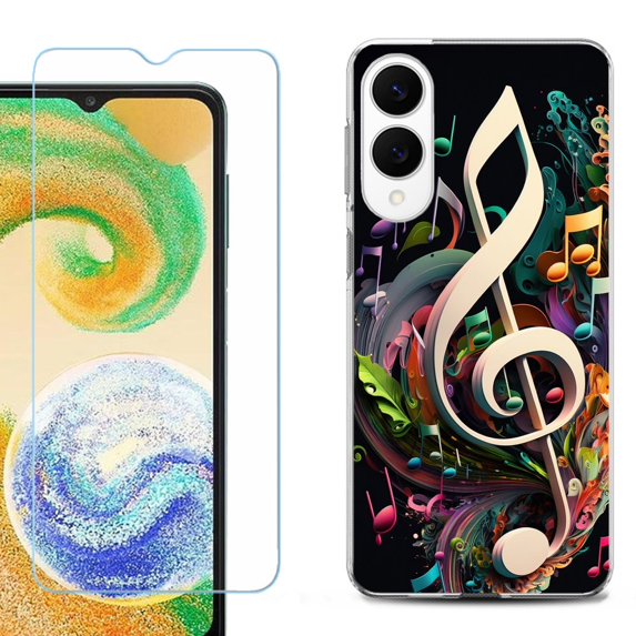 For Samsung Galaxy S25 Edge 5G Protective Shockproof Phone Case with Tempered Glass Screen Protector, by OneToughShield - Music Notes Colorful