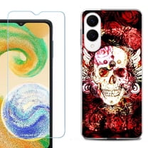 For Samsung Galaxy S25 Edge 5G Protective Shockproof Phone Case with Tempered Glass Screen Protector, by OneToughShield - Rose Skull