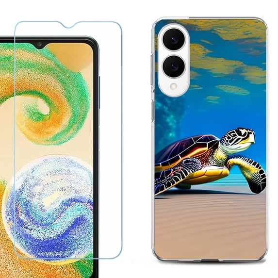 For Samsung Galaxy S25 Edge 5G Protective Shockproof Phone Case with Tempered Glass Screen Protector, by OneToughShield - Sea Turtle Beach
