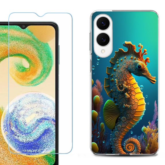 For Samsung Galaxy S25 Edge 5G Protective Shockproof Phone Case with Tempered Glass Screen Protector, by OneToughShield - Seahorse