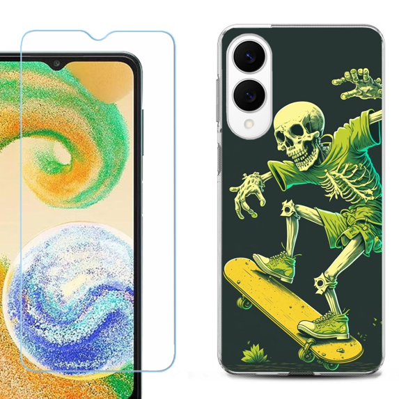 For Samsung Galaxy S25 Edge 5G Protective Shockproof Phone Case with Tempered Glass Screen Protector, by OneToughShield - Skeleton Skater