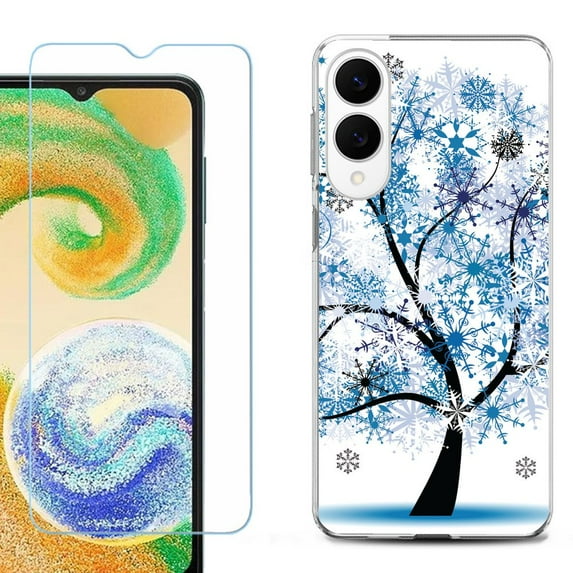 For Samsung Galaxy S25 Edge 5G Protective Shockproof Phone Case with Tempered Glass Screen Protector, by OneToughShield - Snowflakes Tree