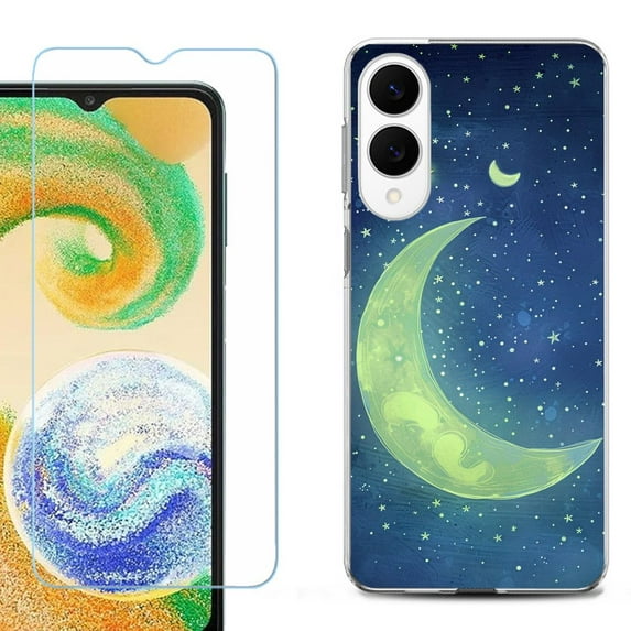 For Samsung Galaxy S25 Edge 5G Protective Shockproof Phone Case with Tempered Glass Screen Protector, by OneToughShield - Whimsical Moon