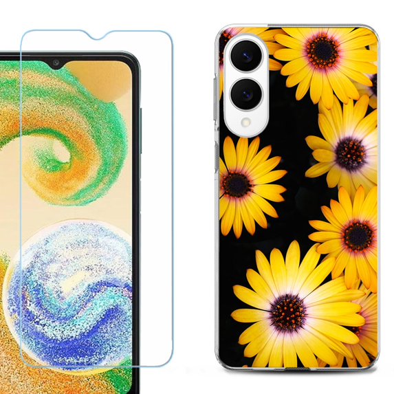 For Samsung Galaxy S25 Edge 5G Protective Shockproof Phone Case with Tempered Glass Screen Protector, by OneToughShield - Yellow Flower