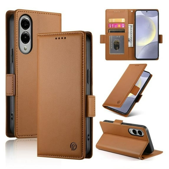 For Samsung Galaxy S25 Edge 5G Wallet Case Flip Card Holder,PU Leather Side Buckle Magnetic Frosted Women Men Cover,Brown,For Galaxy S25 Edge 5G