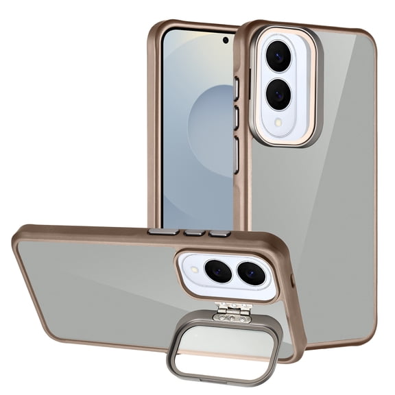 For Samsung Galaxy S25 Edge / SM-S937 Flip Fold Camera Lens Protection Kickstand Shockproof Protective Hybrid Case Cover Gold