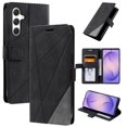thumbnail image 1 of For Samsung Galaxy S25 FE 5G Wallet Phone Case With Card Holder Magnetic Closure Folio Splicing PU Leather Flip Case,Black,For Galaxy S25 FE 5G, 1 of 7