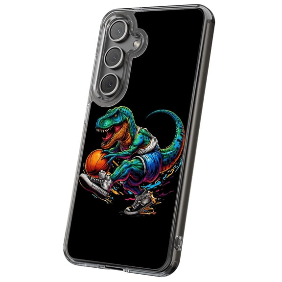 For Samsung Galaxy S25, Hybrid Clear, Dino Basketball Print, USA