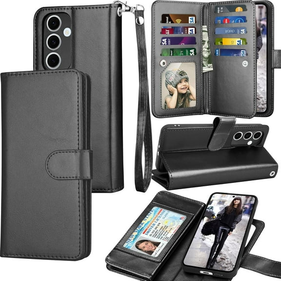 For Samsung Galaxy S25 Plus Case Wallet with Credit Card Holder for Women Men, Flip PU Leather Wallet Phone Case for Galaxy S25 Plus, Tekcoo Detachable Magnetic Kickstand Cover, Black