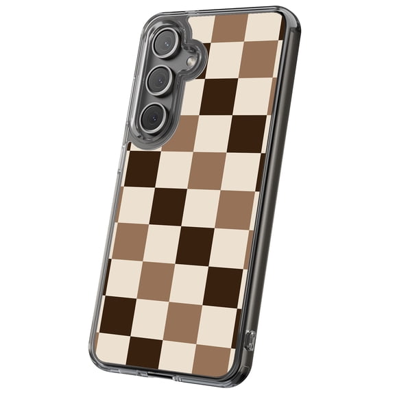 For Samsung Galaxy S25 Plus, Hybrid Clear, Coffee Checker Print, USA