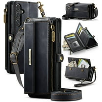 For Samsung Galaxy S25 Plus Wallet Case, RFID Blocking PU Leather Case Women Men Kickstand flip Cover Wrist Strap Zipper Credit Card Holder Slot