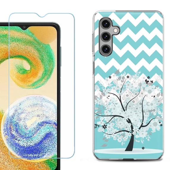 For Samsung Galaxy S25+ / S25 Plus 5G Phone Case Cover, Shockproof Case with Tempered Glass Screen Protector, by OneToughShield - Chevron/Tree