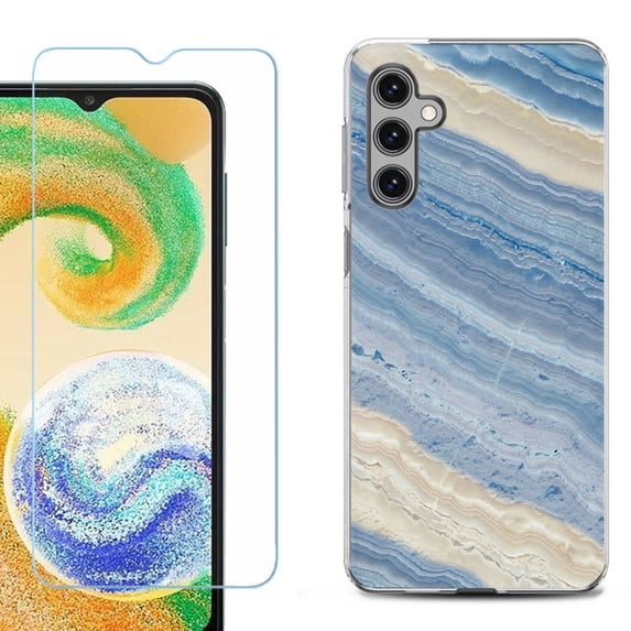 For Samsung Galaxy S25+ / S25 Plus 5G Phone Case Cover, Shockproof Case with Tempered Glass Screen Protector, by OneToughShield - Marble/ Marina Blue