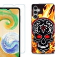 thumbnail image 1 of For Samsung Galaxy S25+ / S25 Plus 5G Phone Case Cover, Shockproof Case with Tempered Glass Screen Protector, by OneToughShield - Skull Flames, 1 of 4