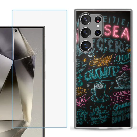 For Samsung Galaxy S25 Ultra 5G Phone Case Cover with Tempered Glass Screen Protector, by OneToughShield - Abstract Menu