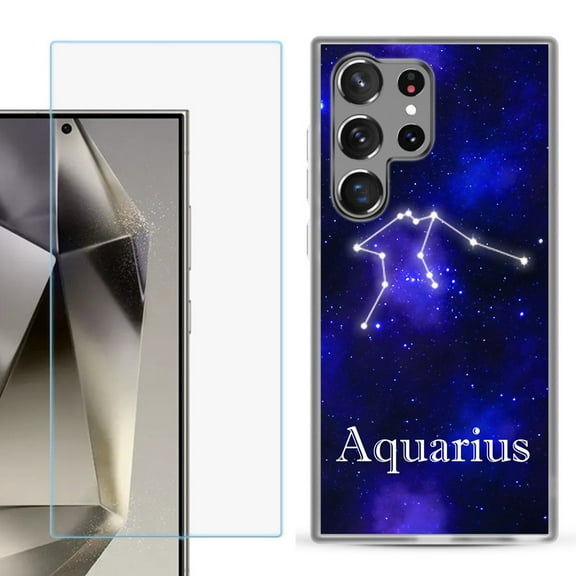 For Samsung Galaxy S25 Ultra 5G Phone Case Cover with Tempered Glass Screen Protector, by OneToughShield - Aquarius