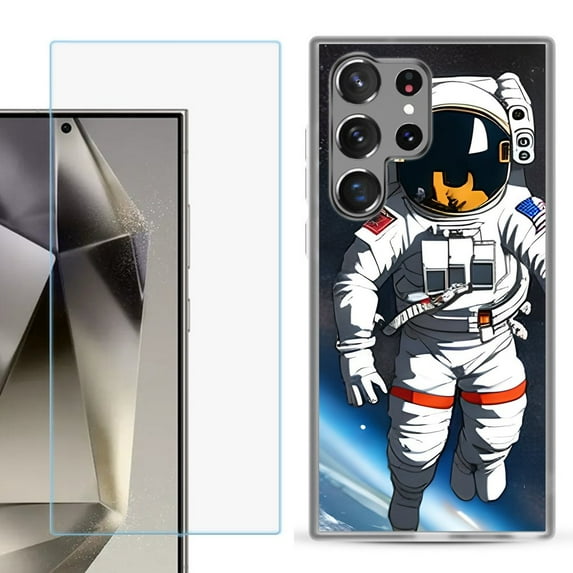 For Samsung Galaxy S25 Ultra 5G Phone Case Cover with Tempered Glass Screen Protector, by OneToughShield - Astronaut