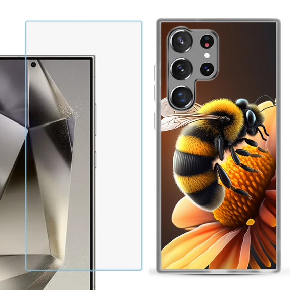 For Samsung Galaxy S25 Ultra 5G Phone Case Cover with Tempered Glass Screen Protector, by OneToughShield - Bee
