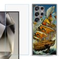 thumbnail image 1 of For Samsung Galaxy S25 Ultra 5G Phone Case Cover with Tempered Glass Screen Protector, by OneToughShield - Butterfly Ship, 1 of 4